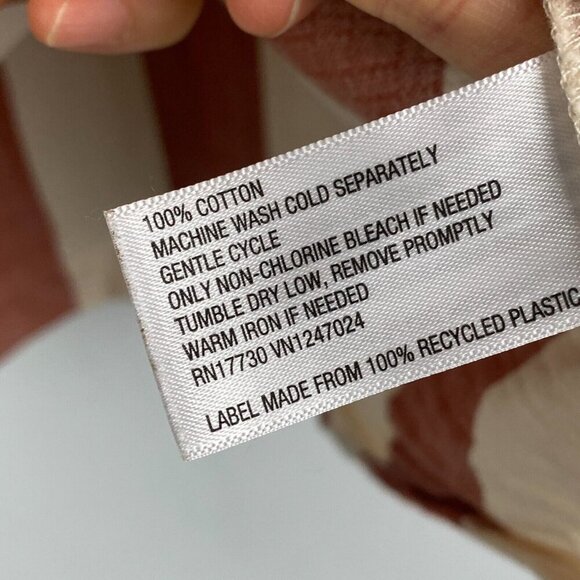 Knox Rose Top Womens L Striped Puff Sleeve Tie Neck Cream Red Cotton Boho - Picture 5 of 10